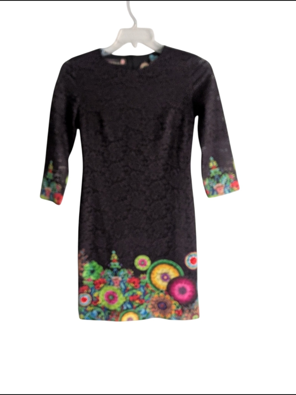 Desigual Black Lace Floral Mandala Dress 3/4 Sleeve Sz.36 (6)